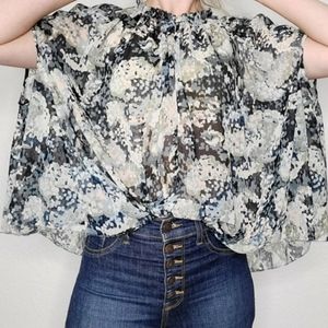Club Monaco Oversized Blue Splatter Watercolor Cape Blouse EUC sz XS
